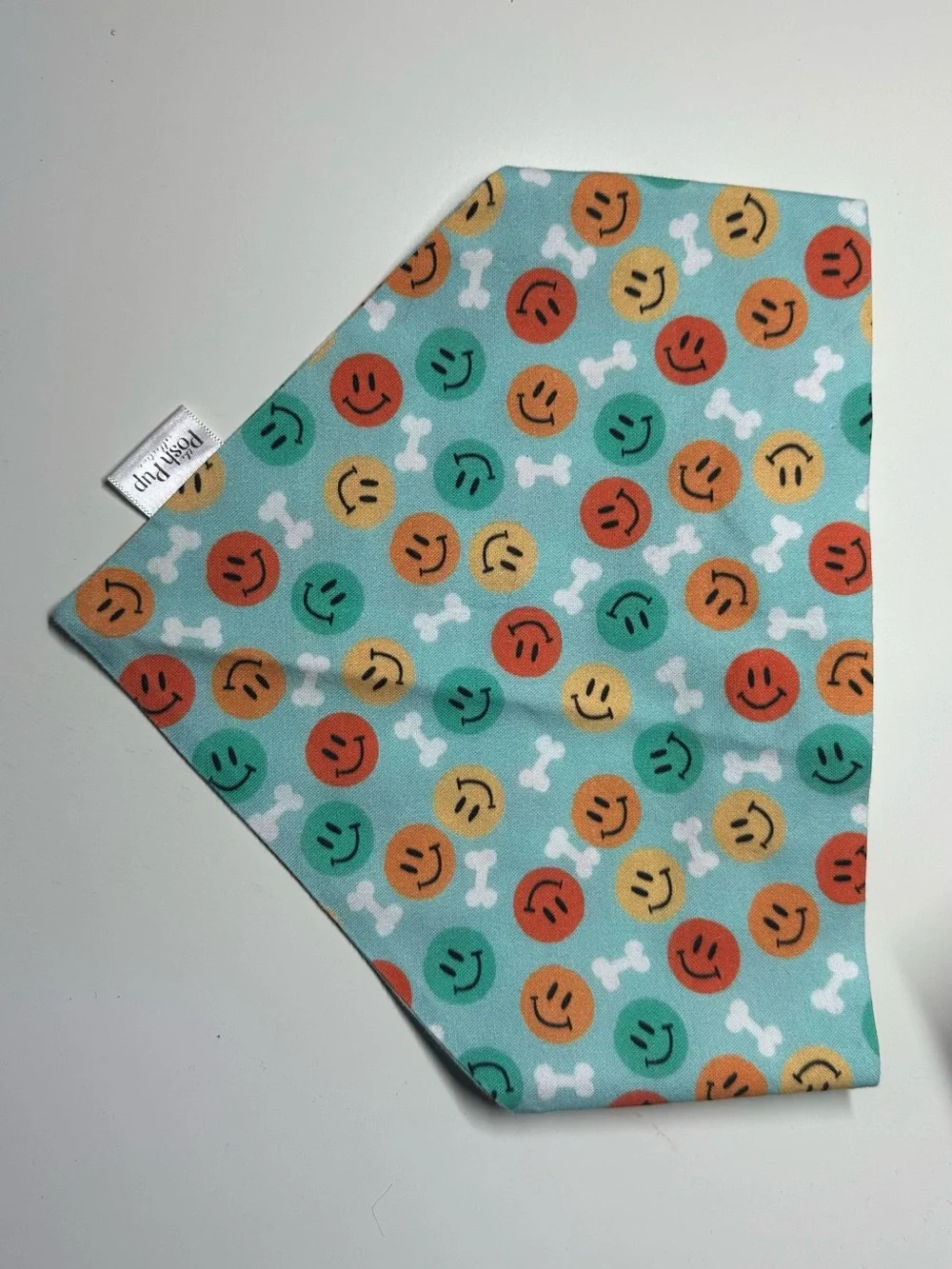 Dog Smiley Bone Bandana - Teal with Orange, Yellow & Green
